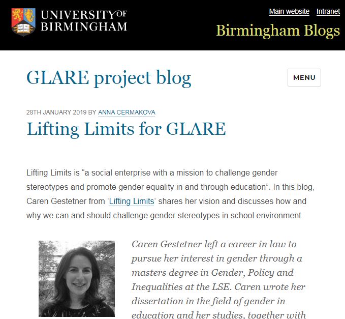 Screen shot of blog post from University of Birmingham